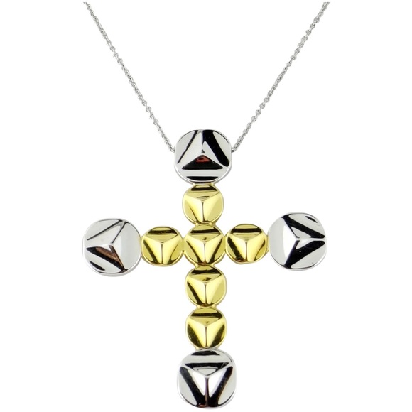 Chimento 18K Yellow White Gold Large Cross Pendant on Chain Necklace, Italy - Picture 2 of 10